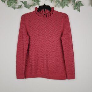 Talbots Size XL Ruffle Neck Long Sleeve Wool Blend Stretch Knit Sweater Top